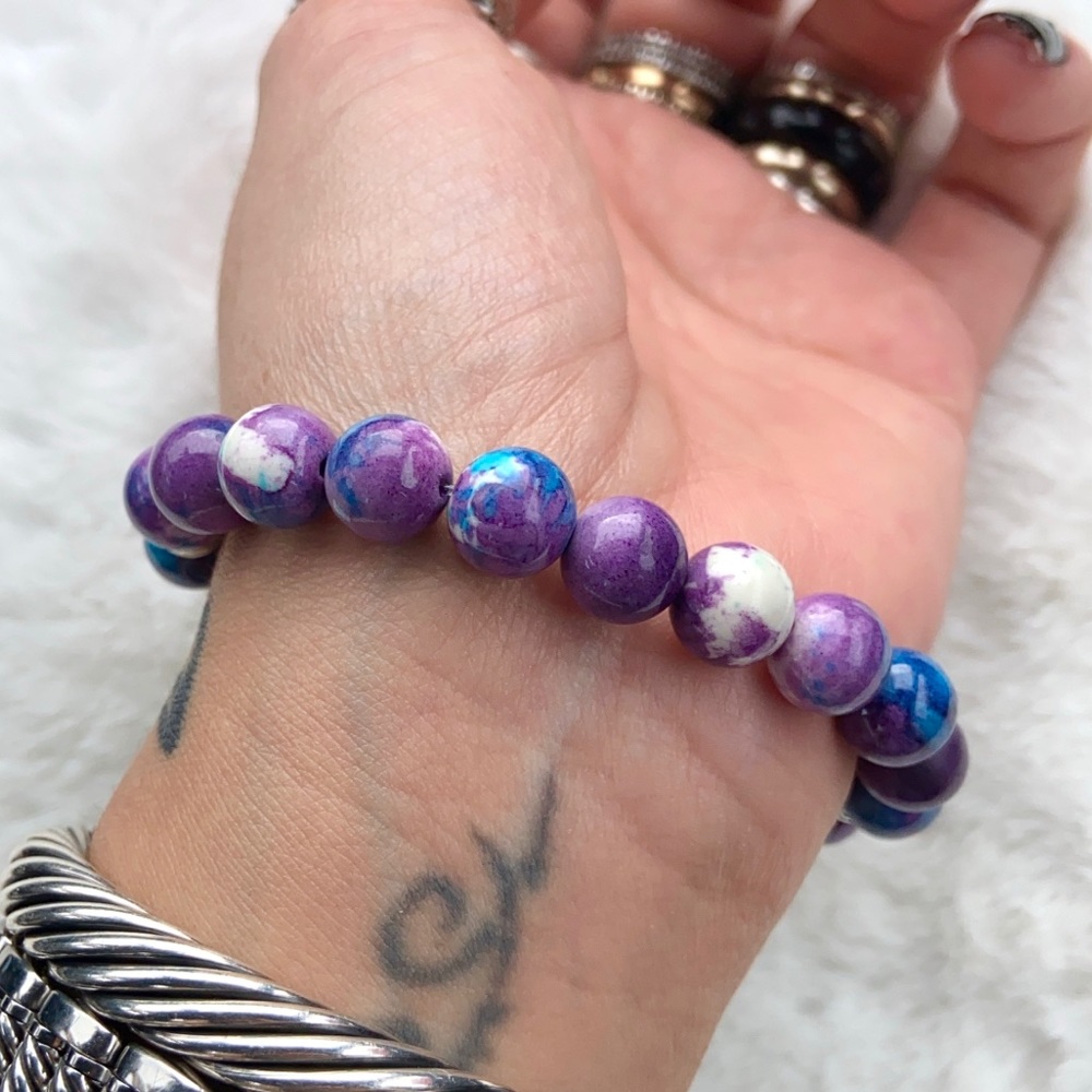 Purple blue snowflake jasper ankh cross bracelet - Picture 8 of 10